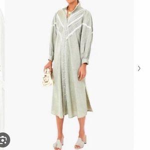 Tuckernuck Jolene linen midi dress in tan, size small. New